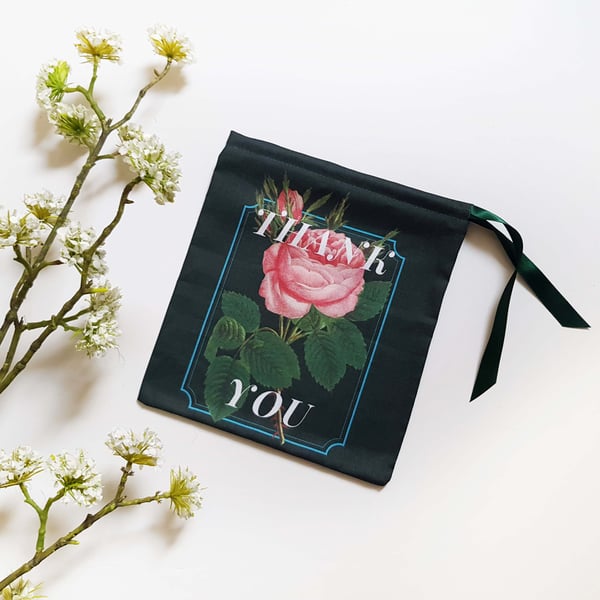 Rose Thank You Gift Pouch with Eco-Satin Ribbon
