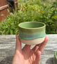 2 x Handmade Green Blue Ceramic Cups - Handleless Stoneware Cups (225 ml, 8oz)