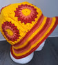 Sunflower Granny square crochet sun hat - yellow Free P&P