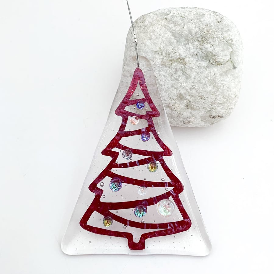 Fused Glass Christmas Tree Hanging - Handmade Glass Decoration