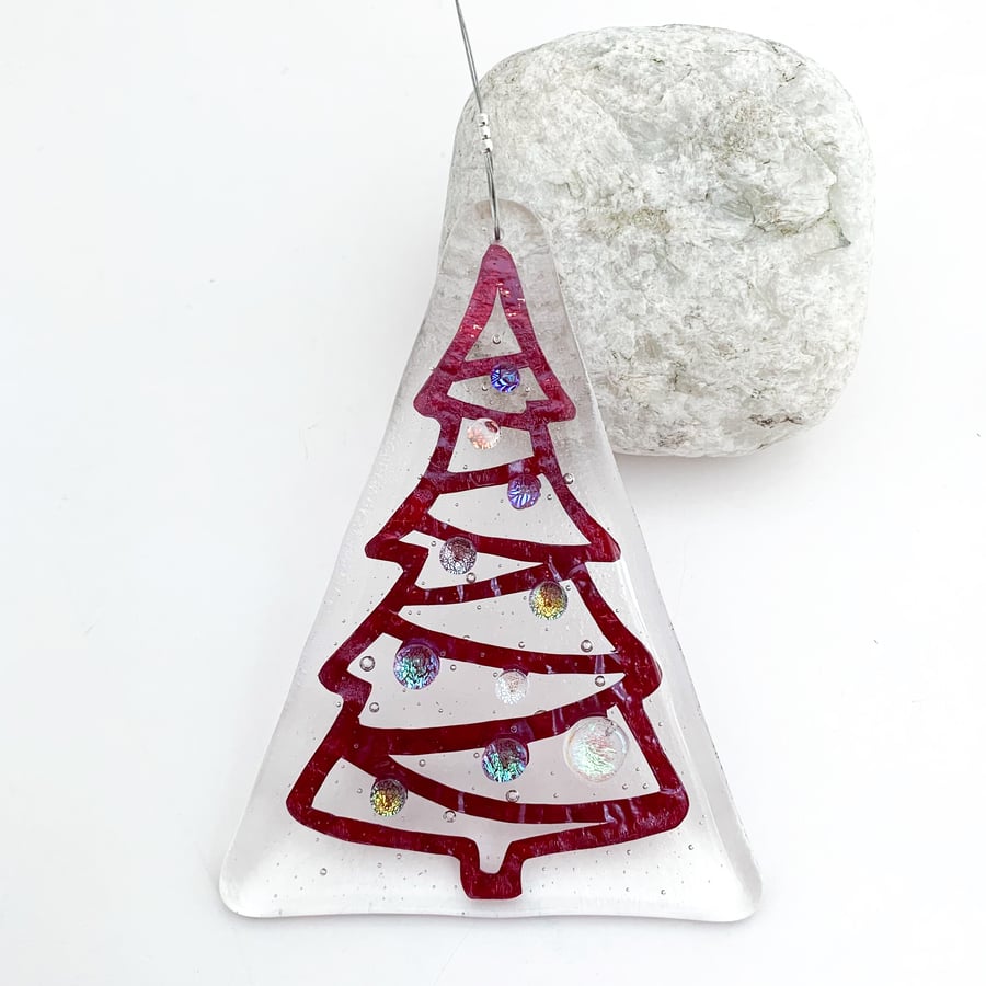 Fused Glass Christmas Tree Hanging - Handmade Glass Decoration