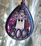 Handmade 'BOO' purple necklace -hand painted ghost with glitter set in resin.  - Image 4