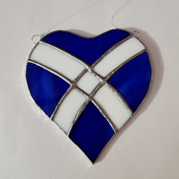 037 Stained Glass Saltire Heart - handmade hanging decoration.