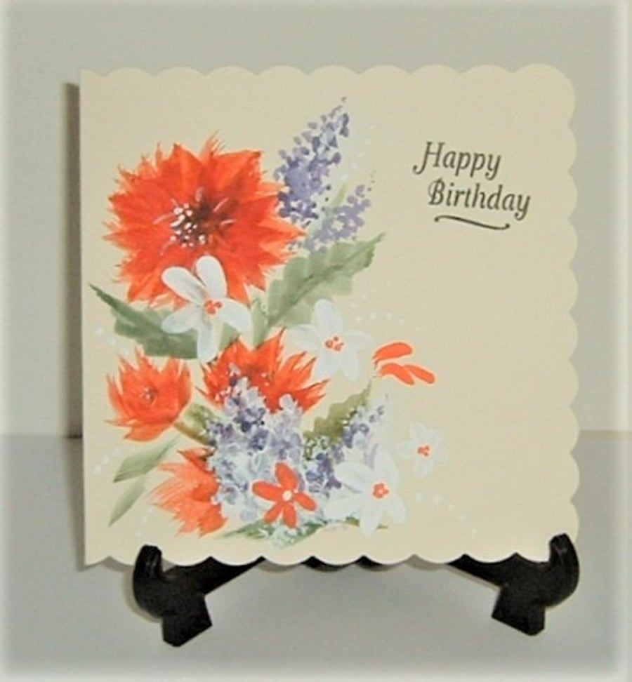 hand painted watercolour floral birthday card ( ref F 743)