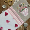 Hand embroidered needle case using Emma Bridgewater 'Pink Hearts' fabric