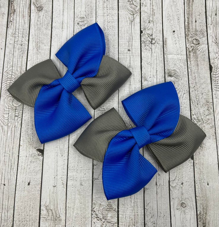 Royal Blue and Grey Square Double with Bows on Clips (pair)