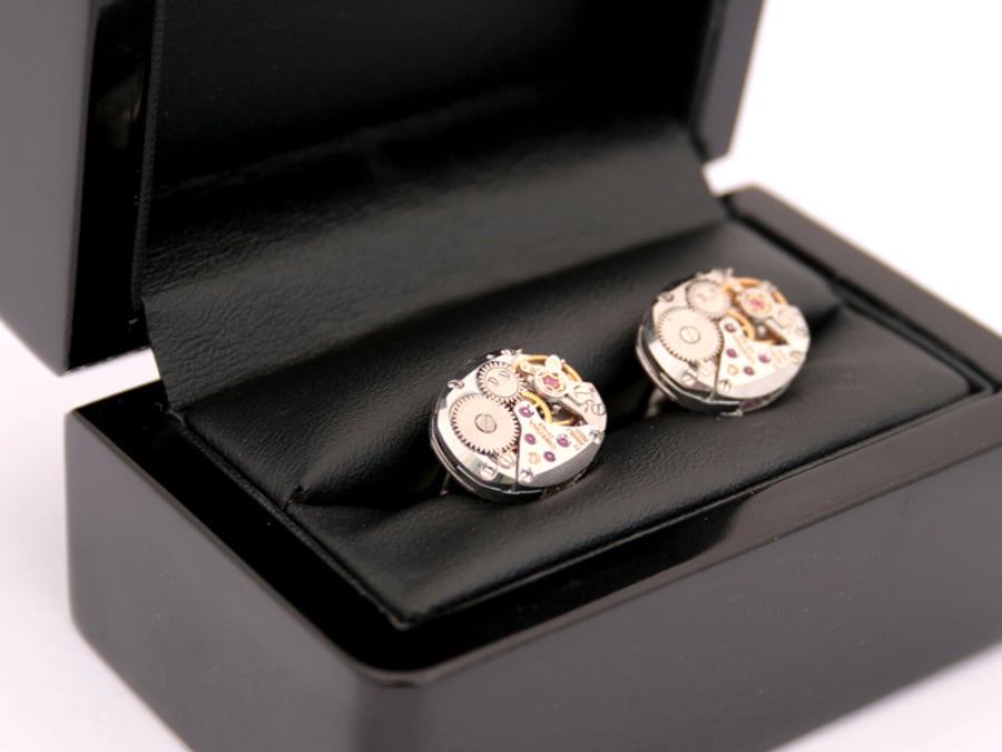 Luxury Sterling Silver Cufflink with Watch Works 
