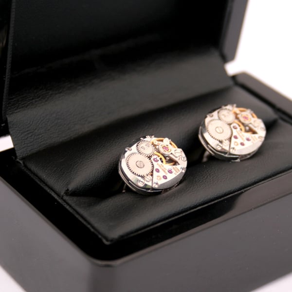 Luxury Sterling Silver Cufflink with Watch Works 