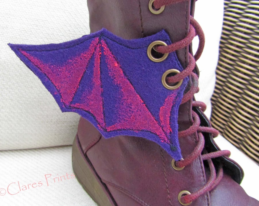 Steampunk Fabric Boot Wings Bat Wings Purple Pink