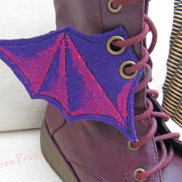 Steampunk Fabric Boot Wings Bat Wings Purple Pink