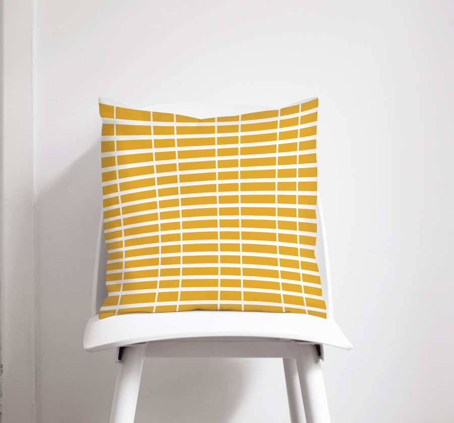 Yellow with White Geometric Stripes Design Cushion, Throw Pillow