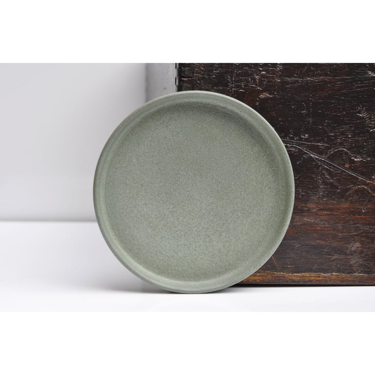Small Concrete Tray: Round Ash Green Modern Minimalist Catchall Dish