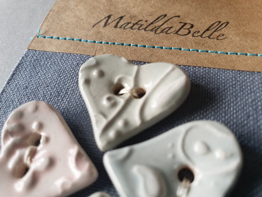Handmade Ceramic Paisley Heart Buttons