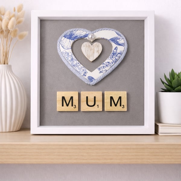 Handmade Decoupage Heart Frame 12cm x 12cm Matt White Grain Finish