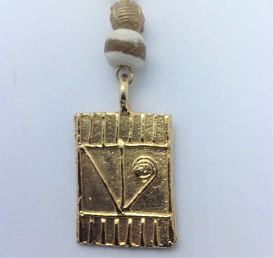 Key ring with handmade African recycled brass pendant and bead