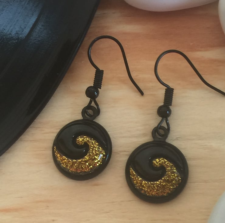 Black and Gold Swirl Dangle Earrings Folksy