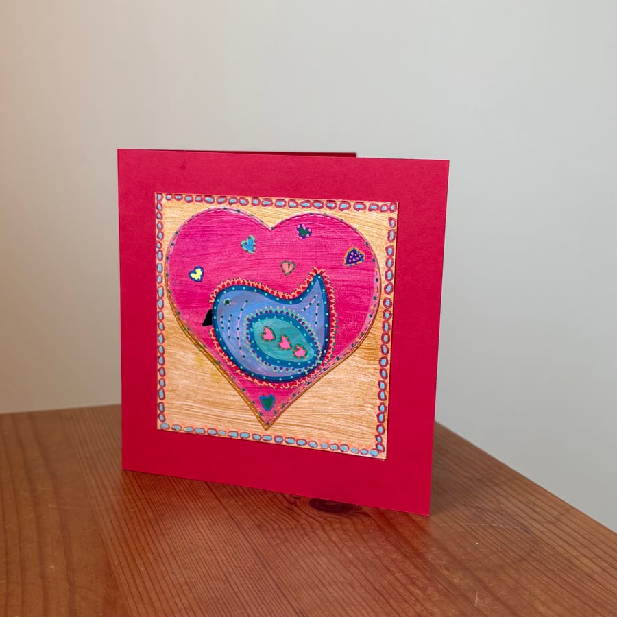Hand painted collage - ‘Bird & Heart No.1”