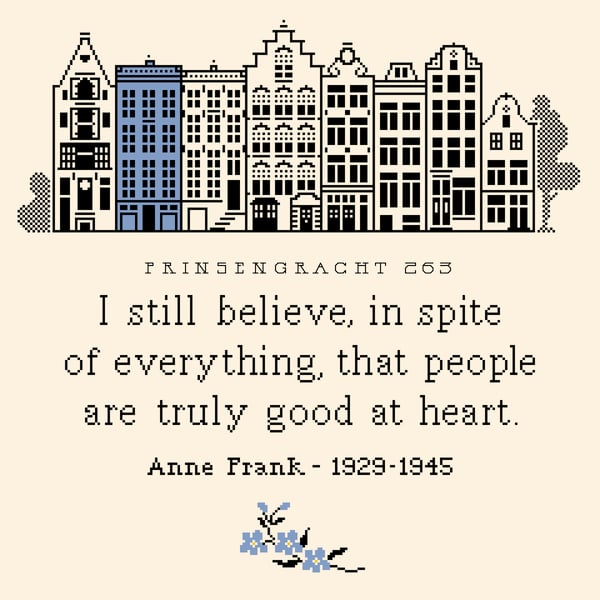 217B Cross Stitch Pattern Anne Frank quote and Forget-me-nots Sampler (PDF Count