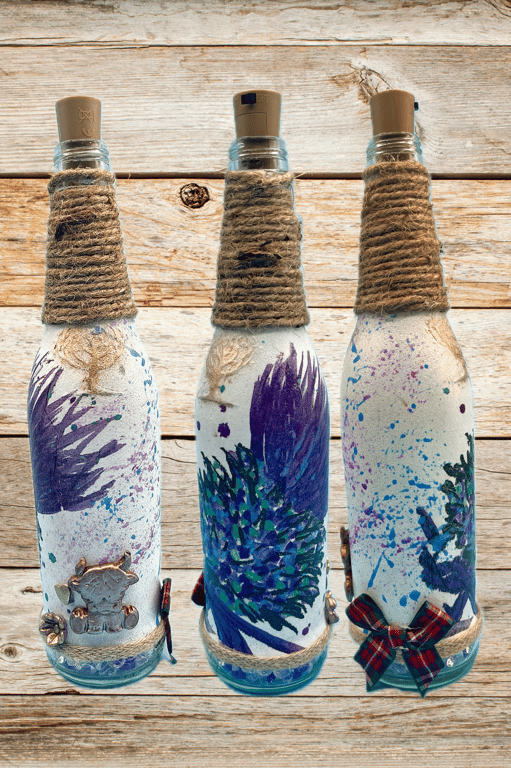 Scottish themed thistle with highland cow light up bottle 