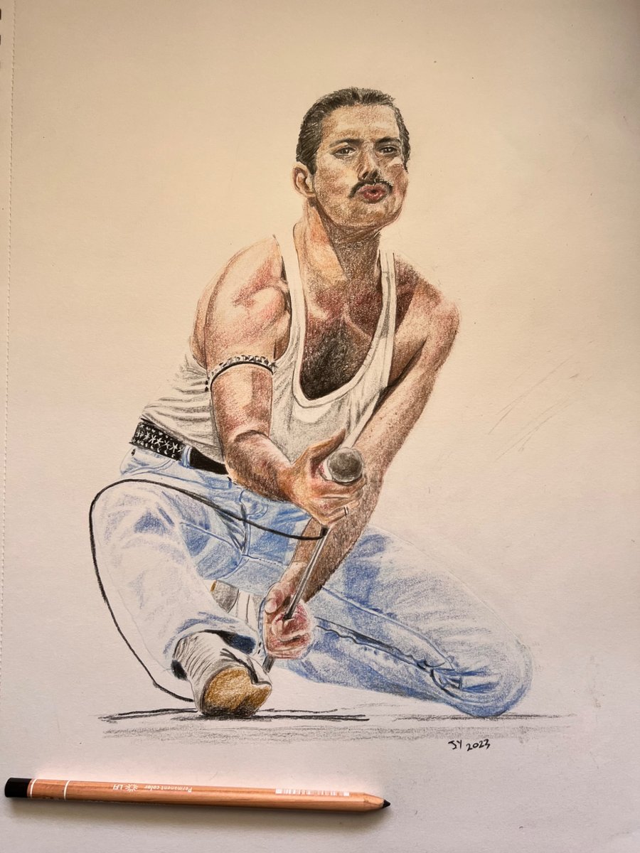 Original A3 portrait of Freddie Mercury at Live Aid 1985