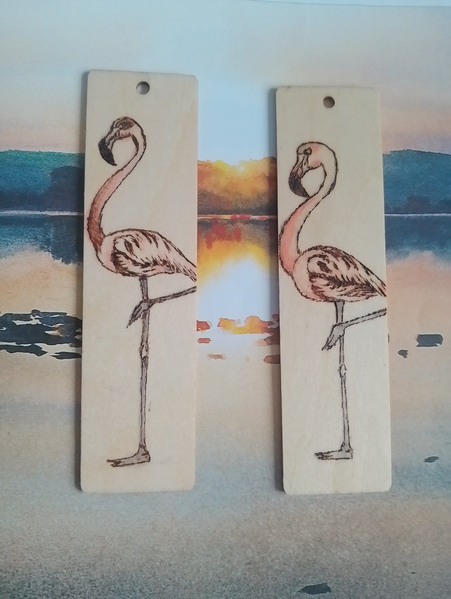 Flamingo wooden bookmark 