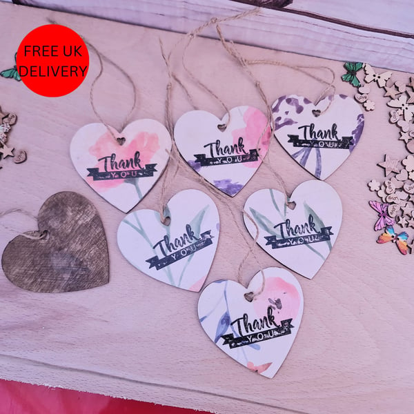 Other Hanging Flower Decoupaged Wooden Hearts (6 pieces) - FREE UK DELIVERY