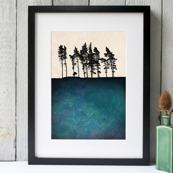Northumberland Tree Ridge Art Print: Blue Purple Landscape