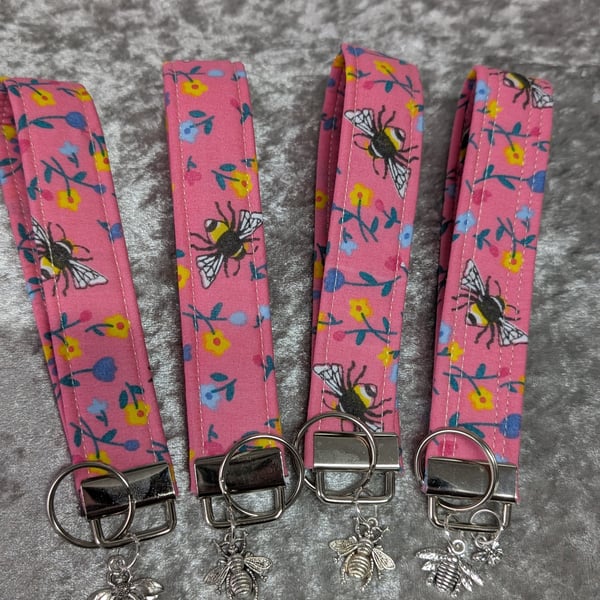 Keyfob Wristlet - Pink Bees