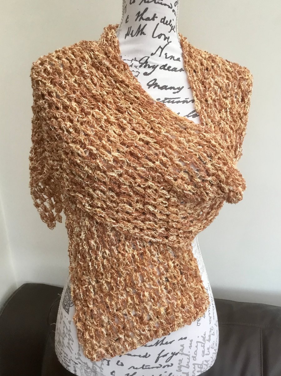 For Sarah! Chain Mail Sumptuous Gold and Bronze Crocheted Shoulder Wrap!