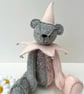 Jester teddy bear, one of a kind adult collectable hand embroidered artist bear