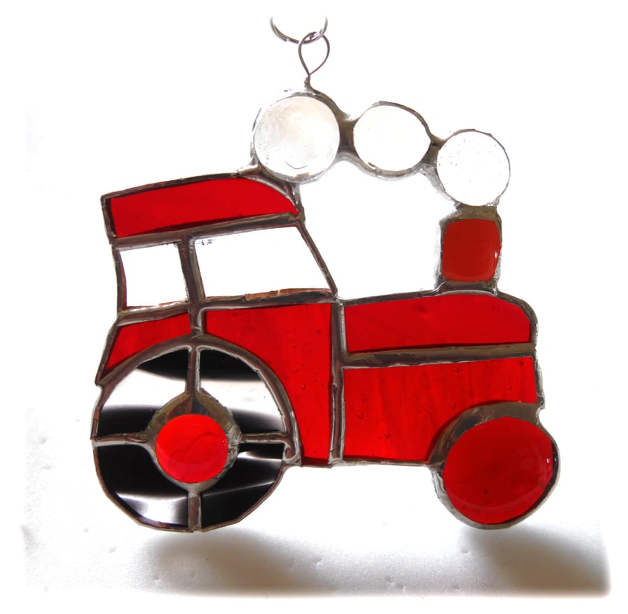 SOLD  240128 Tractor Stained Glass Tractor Suncatcher Handmade 