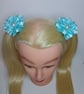 Handmade Satin Ribbon Flower Hair Clips - Pale Blue Pigtail Bows  - Image 7