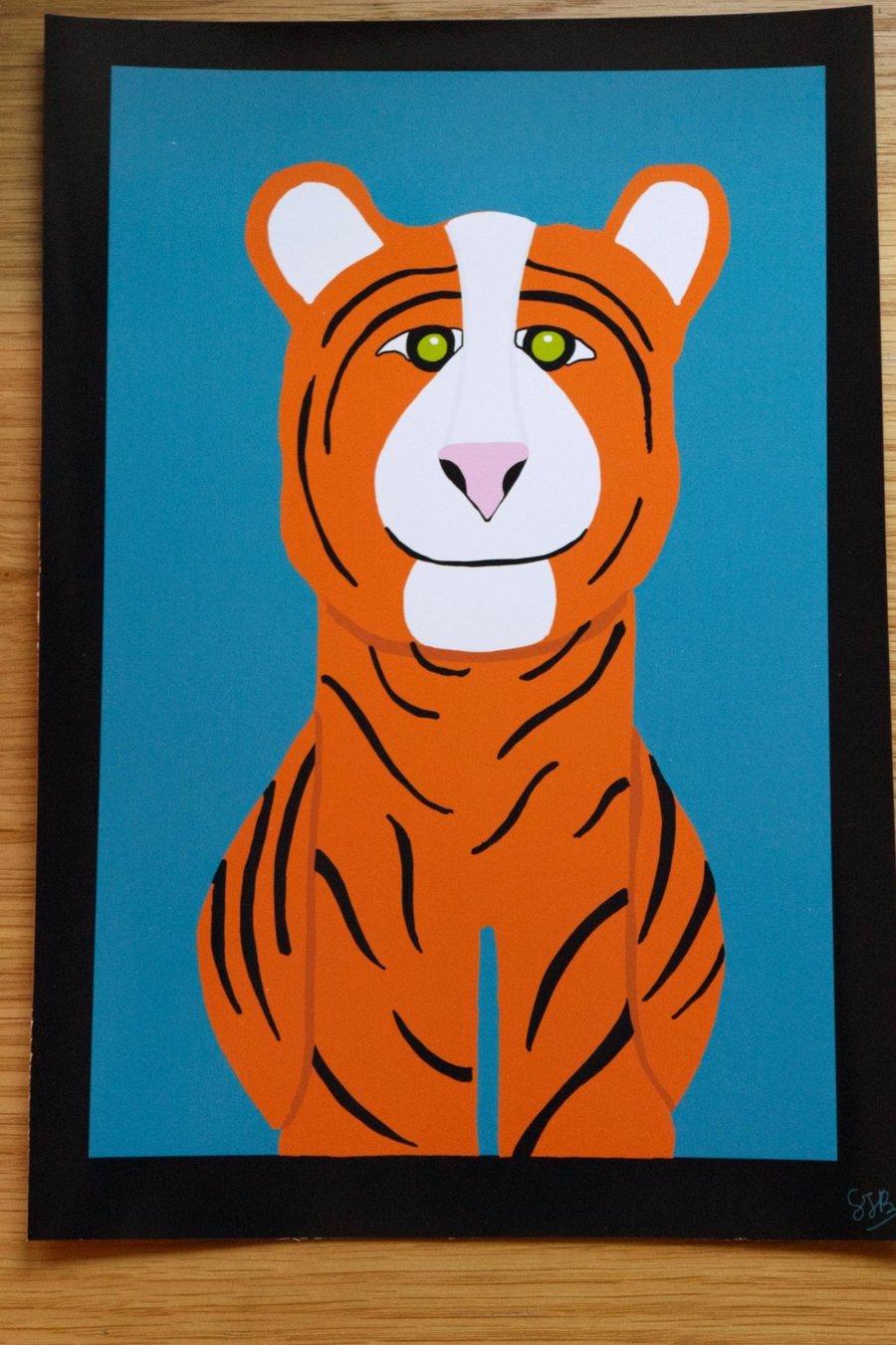 'Timid Tiger' A4 Print, blue & orange
