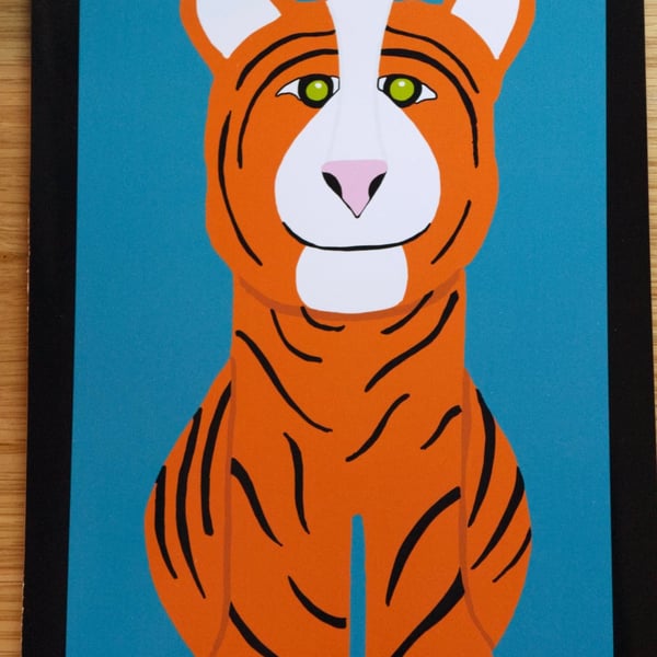 'Timid Tiger' A4 Print, blue & orange