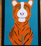 'Timid Tiger' A4 Print, blue & orange