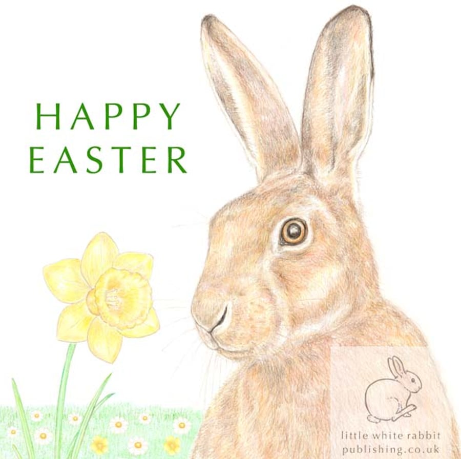 Little Wild Rabbit and a Daffodil - Easter Card