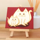 Cat and Kitten Miniature Painting - original canvas art with white cats