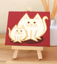 Cat and Kitten Miniature Painting - original canvas art with white cats
