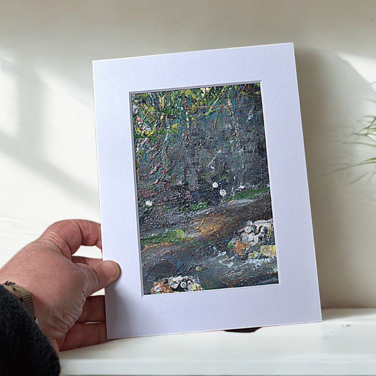 A mounted acrylic painting - landscape - rockpool - stream - letterbox gift