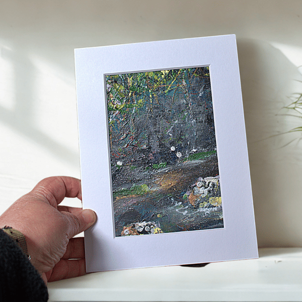 A mounted acrylic painting - landscape - rockpool - stream - letterbox gift