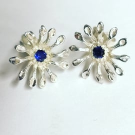 Silver earstuds set with Sapphires