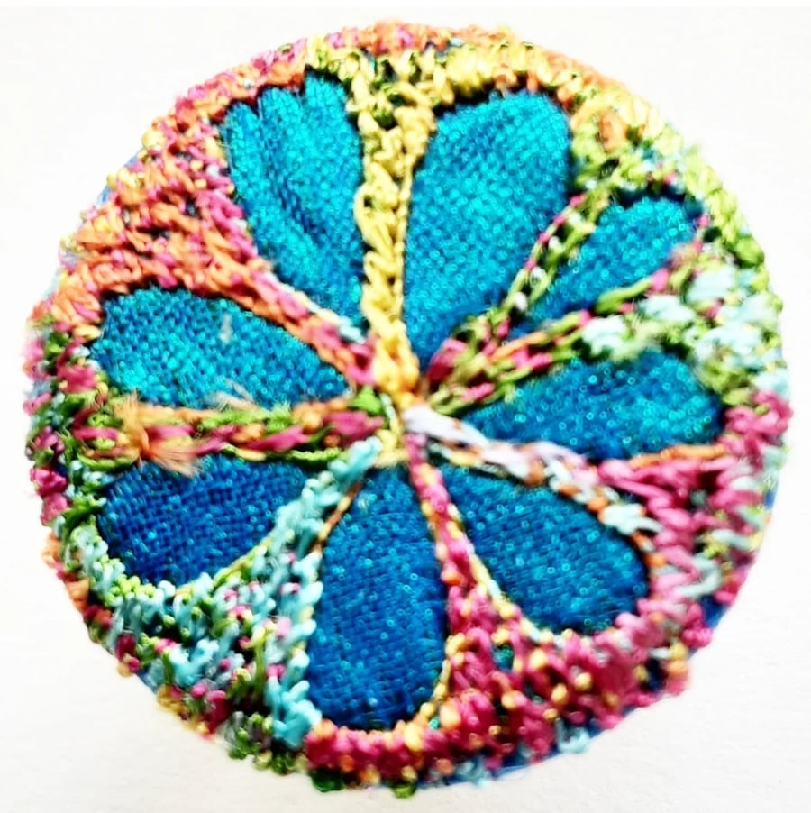 Buttons 1 inch button Hand Dyed Silks and Cottons Free Machine Embroidery Button