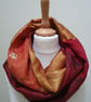 Sari silk double sided infinity scarf. Shades of burnt orange, dark red, green w - Image 7