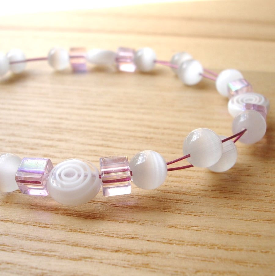 Pink and White Floating Bead Bracelet