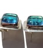 Dichroic Glass Stud Earrings Yellow Green Recycled Sterling Silver 925 - Image 5