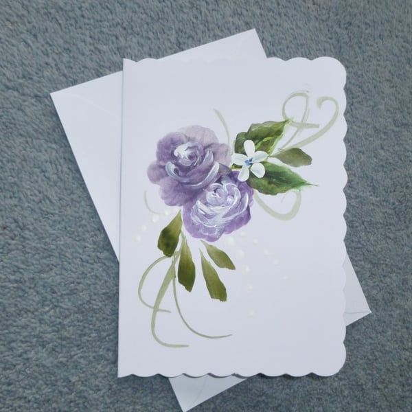 hand painted floral roses greetings card ( ref F355.B4 )