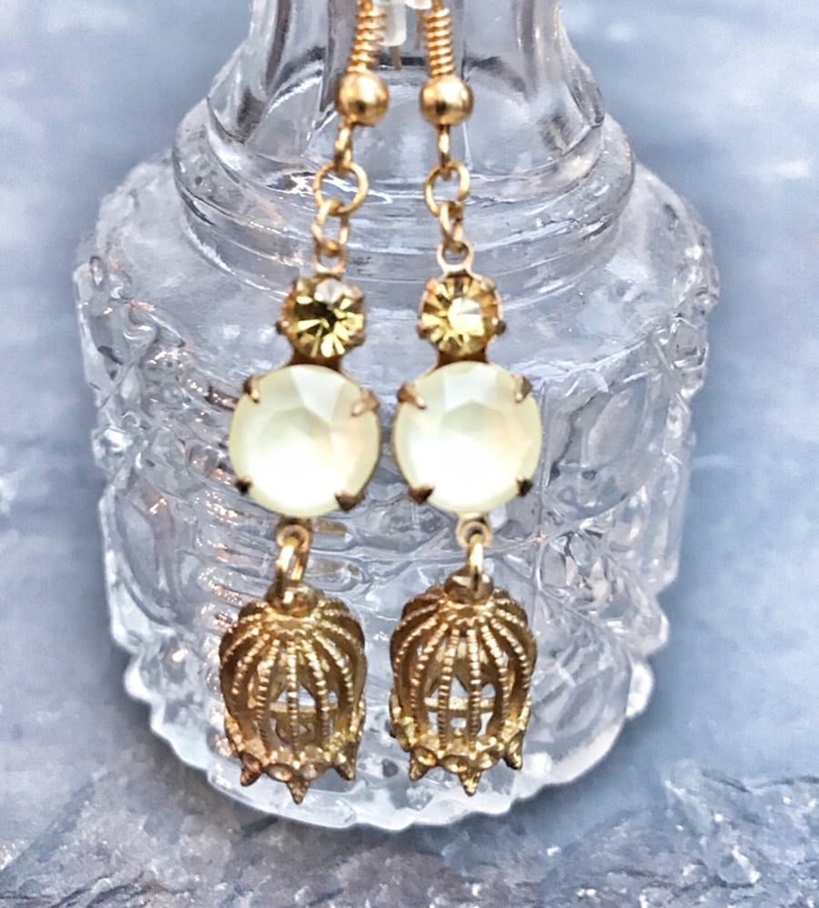Swarvoski crystal and bird cage earrings. 