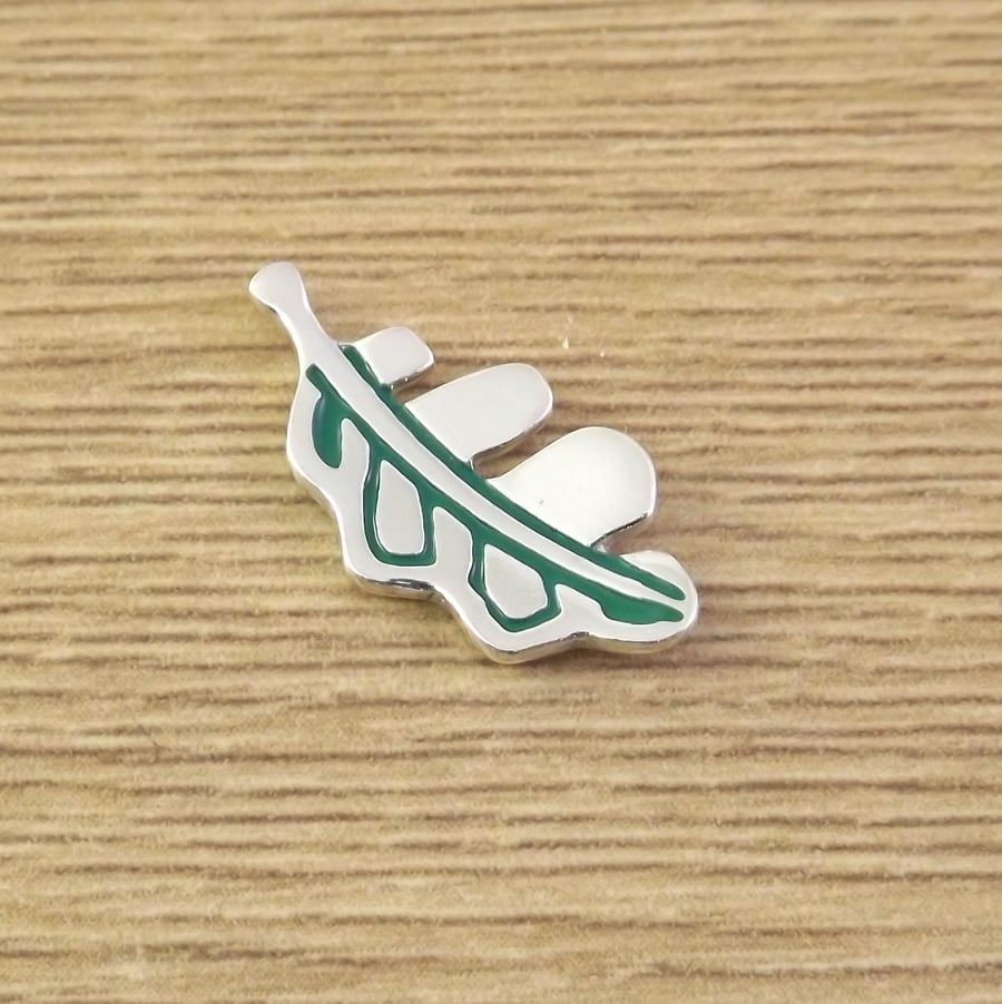 Oak leaf lapel pin badge, tie tack handmade from sterling silver