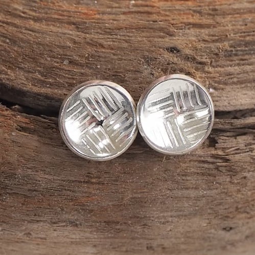 Silver Line Stud Earrings, Domed Silver Studs, Round Silver Earrings
