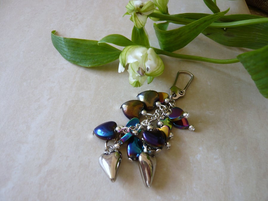 Hematite  Heart Bead Bag Charm